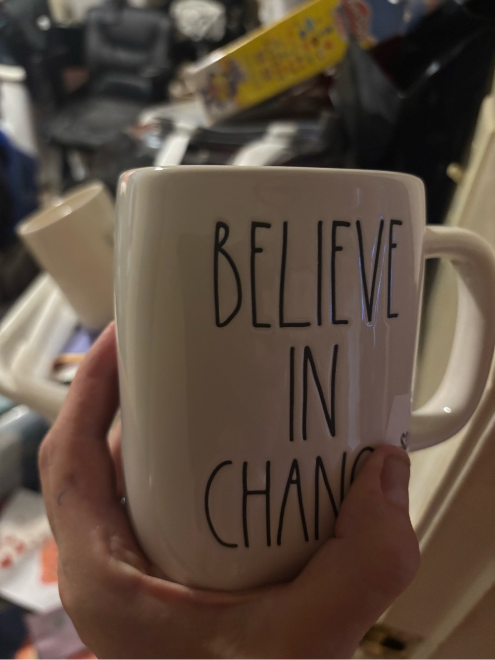 Rae Dunn”Believe In Change” Cream Ceramic Mug